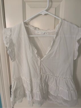Altar'd State White Ruffle-Trim Peplum Tunic